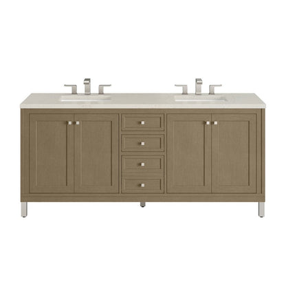 James Martin - Chicago 72" Double Vanity, Walnut Whisper, w/ 3 CM Siberian Silestone Top w/FreePower Wireless Charger - 503-V72-WLW-FSFR view 1