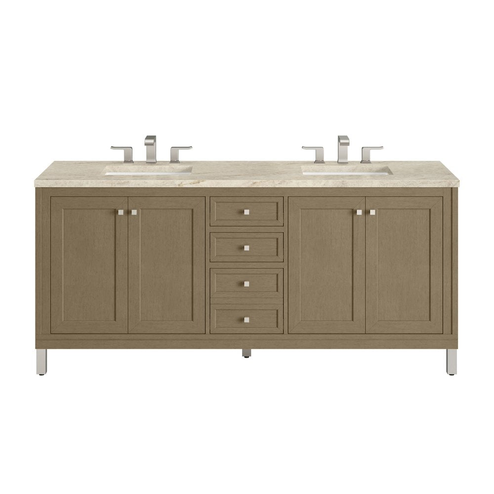 James Martin - Chicago 72" Double Vanity, Walnut Whisper, w/ 3 CM Tajnar Eclos Top - 503-V72-WLW-3TJR view 1