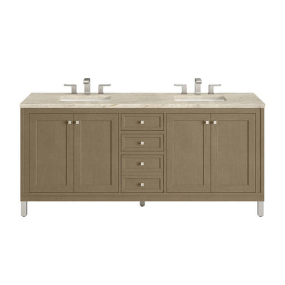 James Martin - Chicago 72" Double Vanity, Walnut Whisper, w/ 3 CM Tajnar Eclos Top w/FreePower Wireless Charger - 503-V72-WLW-FTJR view 1