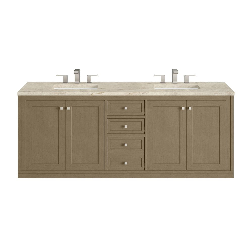 James Martin - Chicago 72" Double Vanity, Walnut Whisper, w/ 3 CM Tajnar Eclos Top w/FreePower Wireless Charger - 503-V72-WLW-FTJR view 2