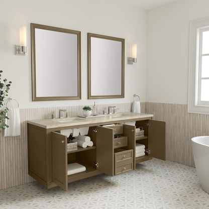 James Martin - Chicago 72" Double Vanity, Walnut Whisper, w/ 3 CM Tajnar Eclos Top w/FreePower Wireless Charger - 503-V72-WLW-FTJR view 10