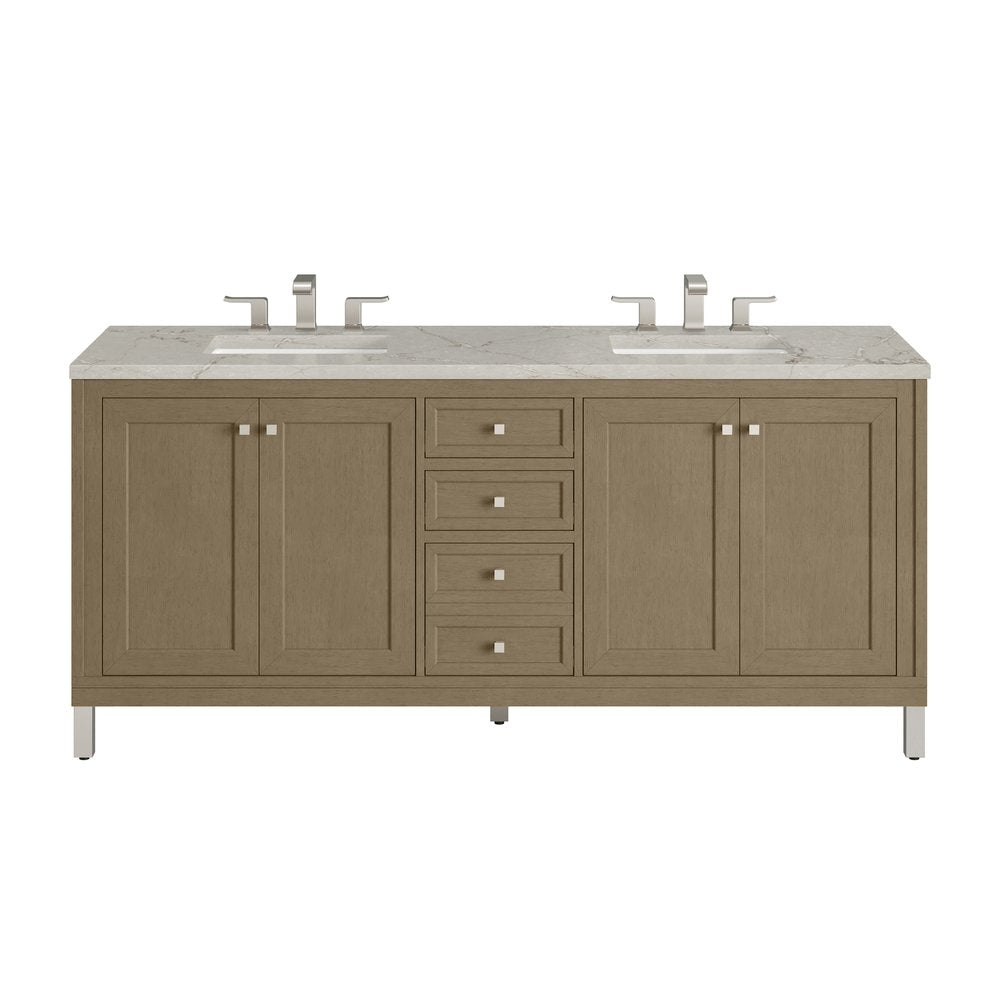 James Martin - Chicago 72" Double Vanity, Walnut Whisper, w/ 3 CM Victorian Silver Silestone® Top - 503-V72-WLW-3VSL view 1