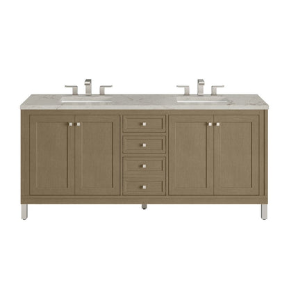 James Martin - Chicago 72" Double Vanity, Walnut Whisper, w/ 3 CM Victorian Silver Silestone® Top - 503-V72-WLW-3VSL view 1