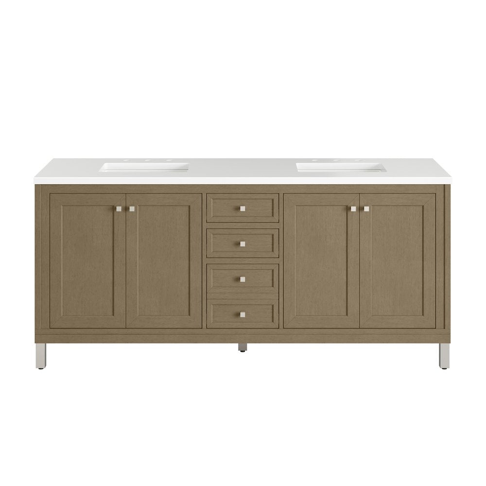 James Martin - Chicago 72" Double Vanity, Walnut Whisper, w/ 3 CM Victorian Silver Silestone® Top - 503-V72-WLW-3VSL view 2