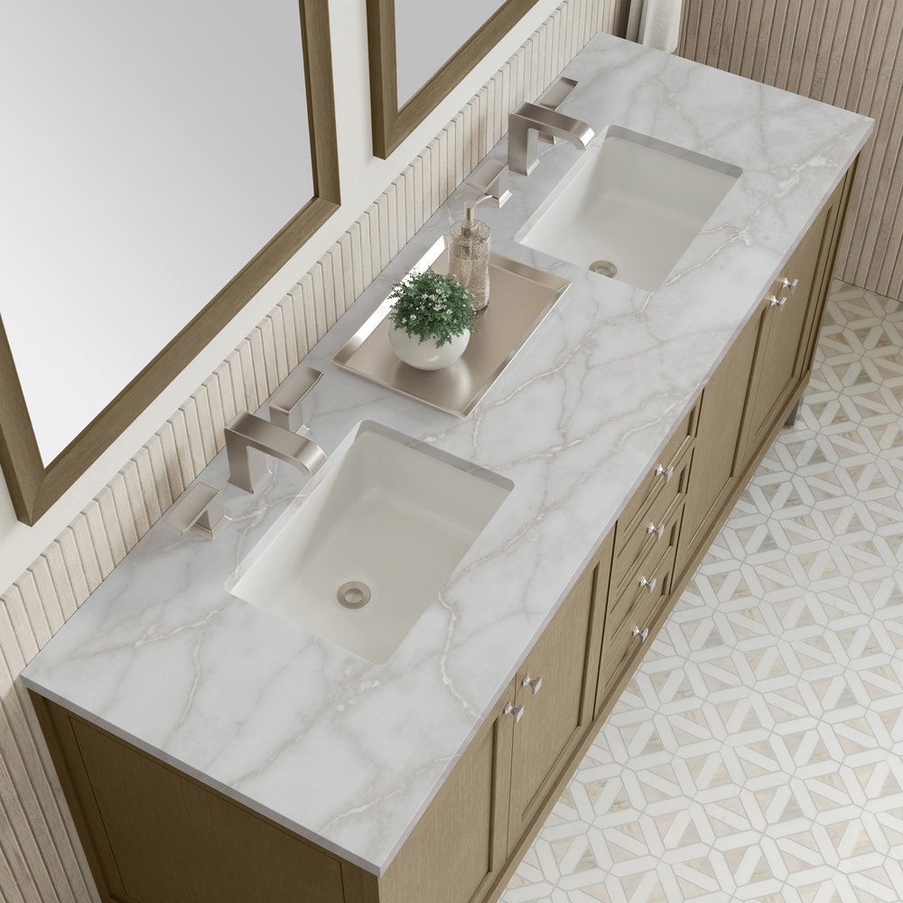 James Martin - Chicago 72" Double Vanity, Walnut Whisper, w/ 3 CM Victorian Silver Silestone® Top - 503-V72-WLW-3VSL view 9