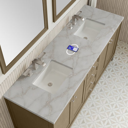 James Martin - Chicago 72" Double Vanity, Walnut Whisper, w/ 3 CM Victorian Silver Silestone Top w/ FreePower Wireless Charger - 503-V72-WLW-FVSL view 7