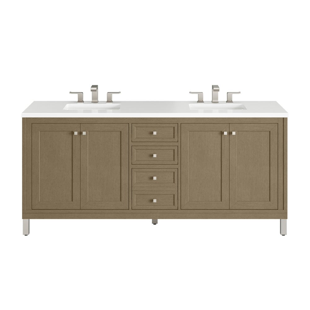 James Martin - Chicago 72" Double Vanity, Walnut Whisper, w/ 3 CM White Zeus Silestone® Top - 503-V72-WLW-3WZ view 1