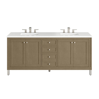 James Martin - Chicago 72" Double Vanity, Walnut Whisper, w/ 3 CM White Zeus Silestone® Top - 503-V72-WLW-3WZ view 1