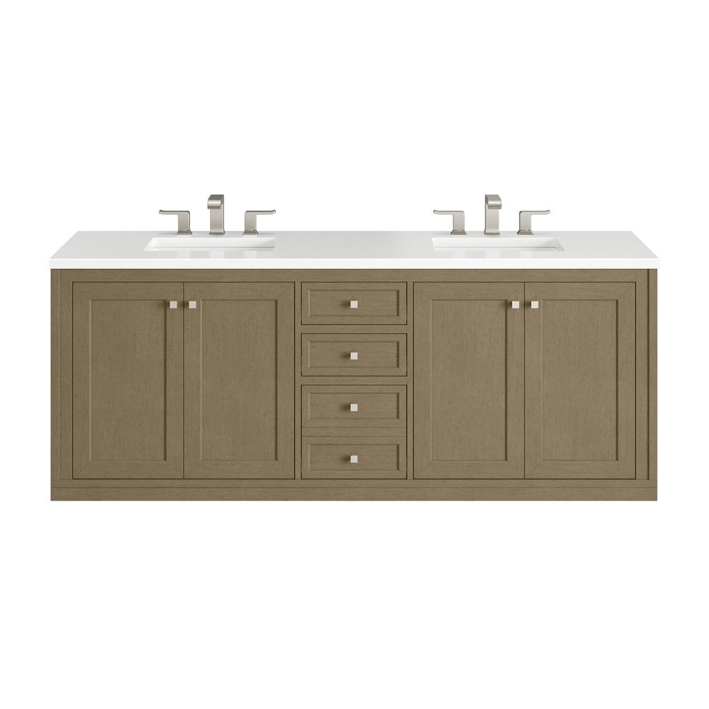 James Martin - Chicago 72" Double Vanity, Walnut Whisper, w/ 3 CM White Zeus Silestone® Top - 503-V72-WLW-3WZ view 2