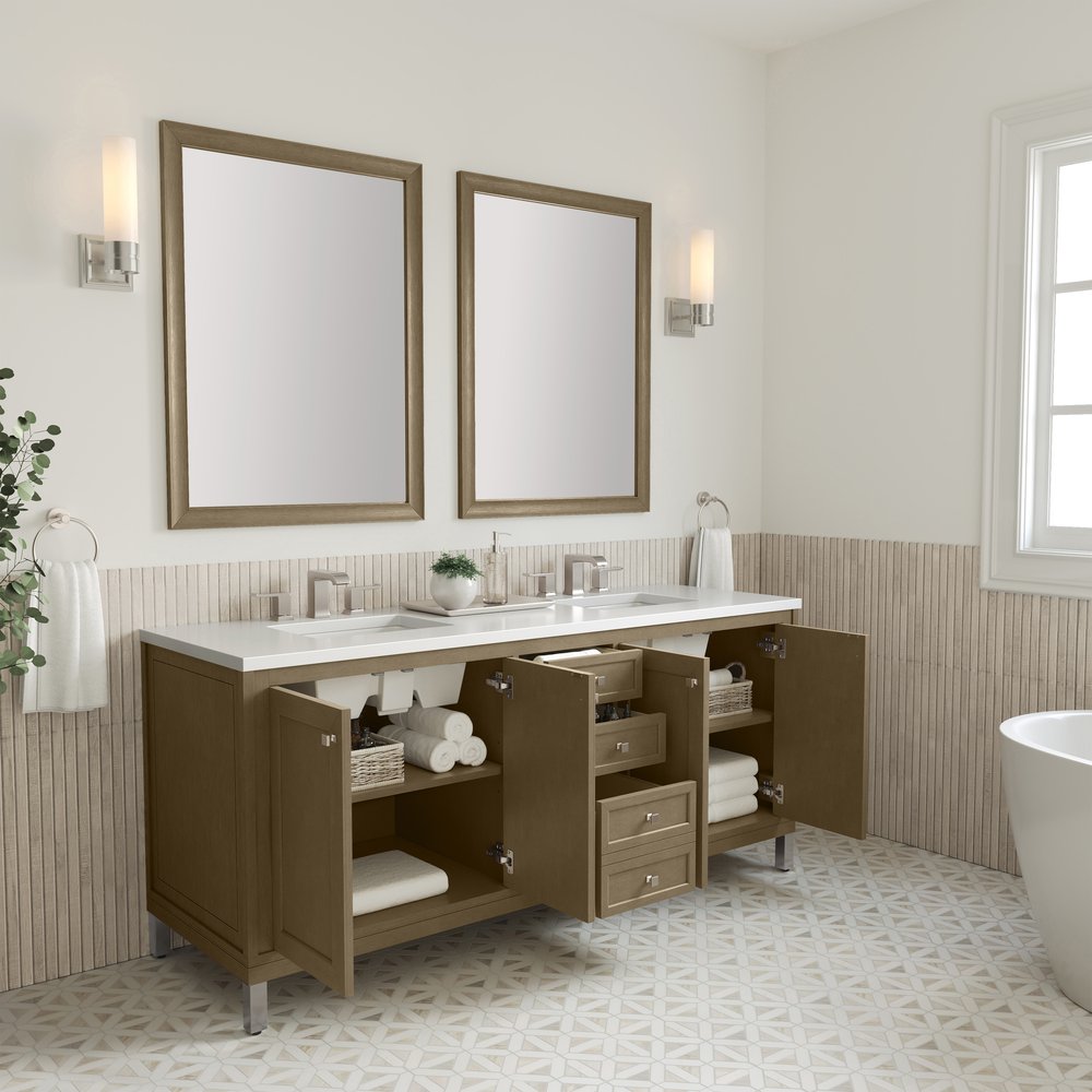 James Martin - Chicago 72" Double Vanity, Walnut Whisper, w/ 3 CM White Zeus Silestone® Top - 503-V72-WLW-3WZ view 10