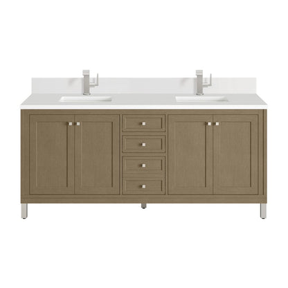 James Martin - Chicago 72" Double Vanity, Walnut Whisper, w/ Single Hole 3CM White Zeus Silestone® Top & Backsplash - 503-V72-WLW-1WZ view 1