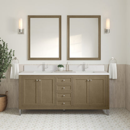 James Martin - Chicago 72" Double Vanity, Walnut Whisper, w/ Single Hole 3CM White Zeus Silestone® Top & Backsplash - 503-V72-WLW-1WZ view 4