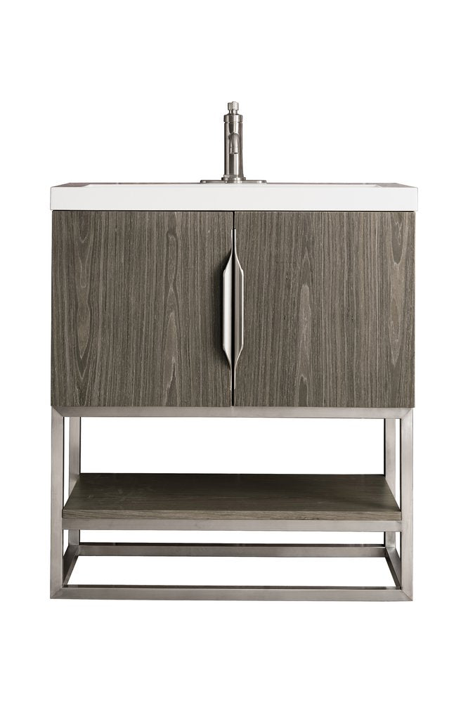 James Martin - Columbia 31.5" Single Vanity, Ash Gray, Brushed Nickel, w/ White Glossy Composite Stone Top - 883-V31.5-AG-BN-WG view 1