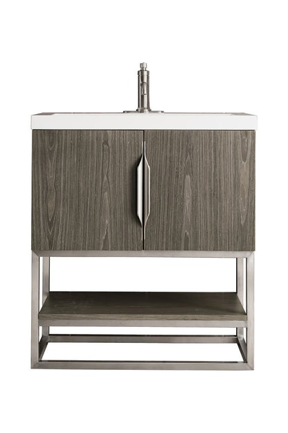 James Martin - Columbia 31.5" Single Vanity, Ash Gray, Brushed Nickel, w/ White Glossy Composite Stone Top - 883-V31.5-AG-BN-WG view 1