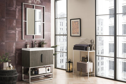 James Martin - Columbia 31.5" Single Vanity, Ash Gray, Brushed Nickel, w/ White Glossy Composite Stone Top - 883-V31.5-AG-BN-WG view 3