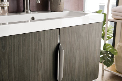 James Martin - Columbia 31.5" Single Vanity, Ash Gray, Brushed Nickel, w/ White Glossy Composite Stone Top - 883-V31.5-AG-BN-WG view 5