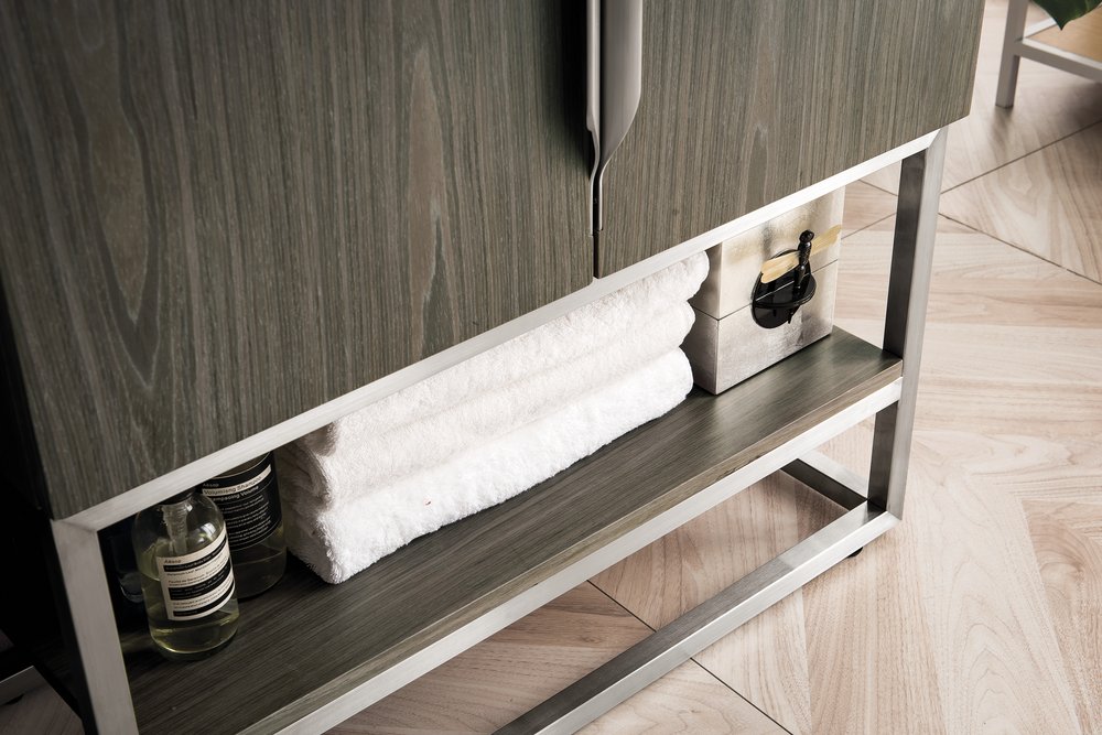 James Martin - Columbia 31.5" Single Vanity, Ash Gray, Brushed Nickel, w/ White Glossy Composite Stone Top - 883-V31.5-AG-BN-WG view 6