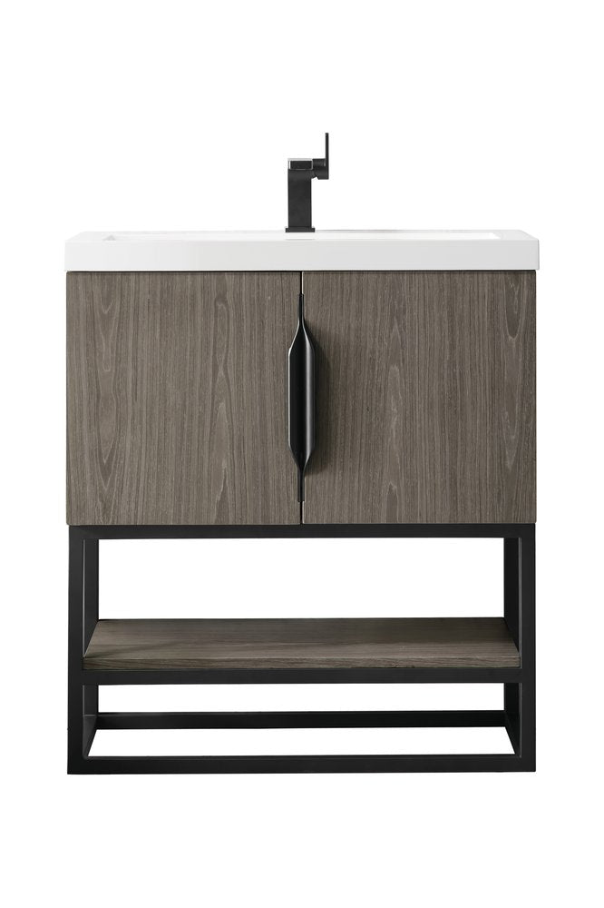 James Martin - Columbia 31.5" Single Vanity, Ash Gray, Matte Black, w/ White Glossy Composite Stone Top - 883-V31.5-AG-MB-WG view 1