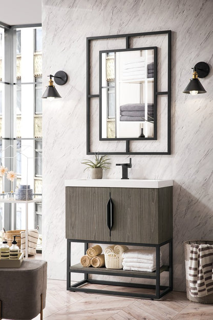 James Martin - Columbia 31.5" Single Vanity, Ash Gray, Matte Black, w/ White Glossy Composite Stone Top - 883-V31.5-AG-MB-WG view 3