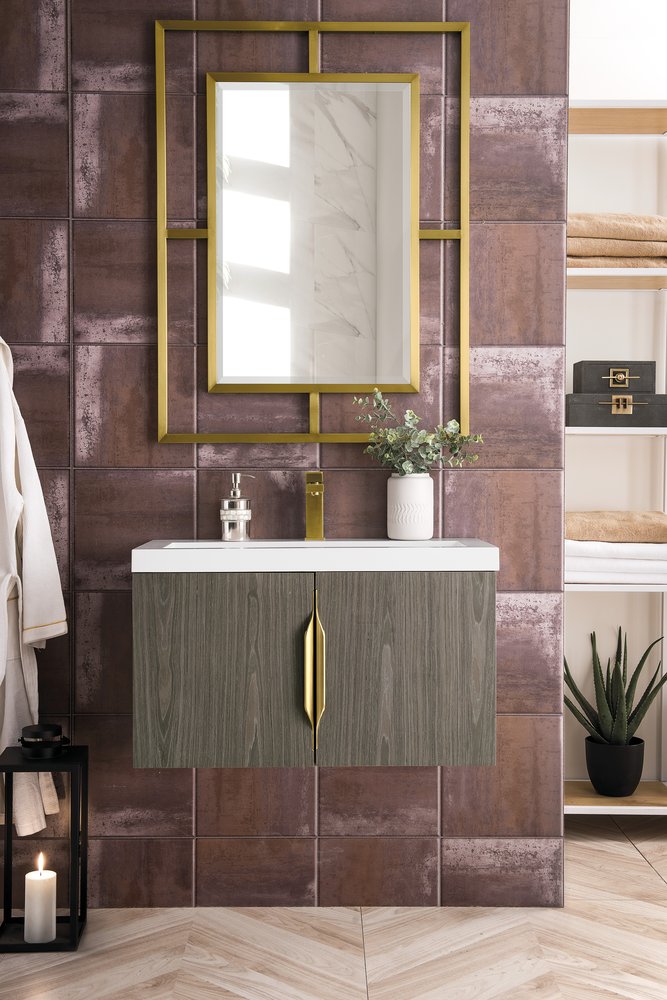 James Martin - Columbia 31.5" Single Vanity, Ash Gray w/ White Glossy Composite Stone Top - 883-V31.5-AG-WG view 2