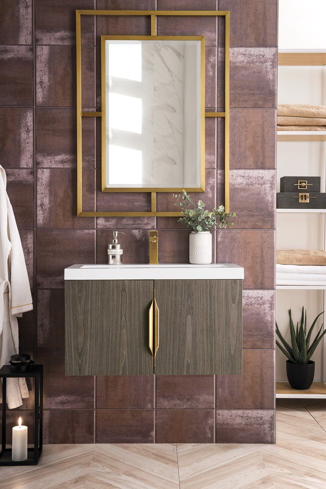 James Martin - Columbia 31.5" Single Vanity, Ash Gray w/ White Glossy Composite Stone Top - 883-V31.5-AG-WG view 3