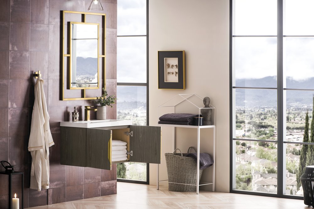 James Martin - Columbia 31.5" Single Vanity, Ash Gray w/ White Glossy Composite Stone Top - 883-V31.5-AG-WG view 6