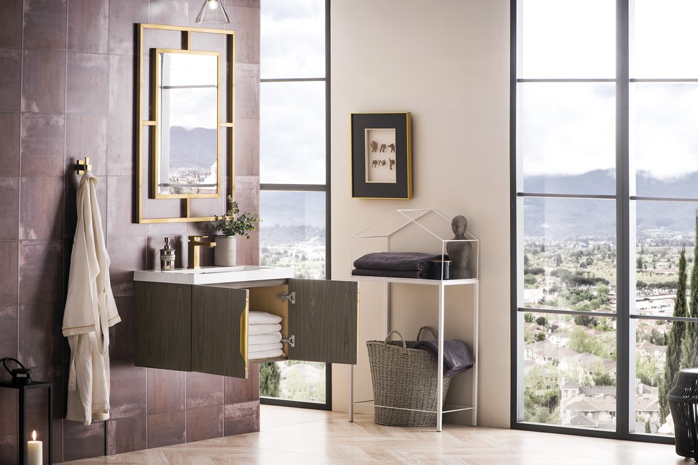 James Martin - Columbia 31.5" Single Vanity, Ash Gray w/ White Glossy Composite Stone Top - 883-V31.5-AG-WG view 7