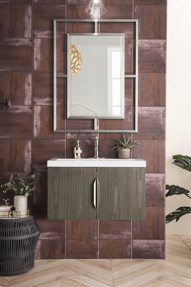 James Martin - Columbia 31.5" Single Vanity, Ash Gray w/ White Glossy Composite Stone Top - 883-V31.5-AG-WG view 10