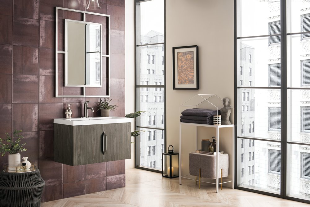 James Martin - Columbia 31.5" Single Vanity, Ash Gray w/ White Glossy Composite Stone Top - 883-V31.5-AG-WG view 11