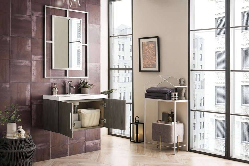 James Martin - Columbia 31.5" Single Vanity, Ash Gray w/ White Glossy Composite Stone Top - 883-V31.5-AG-WG view 12
