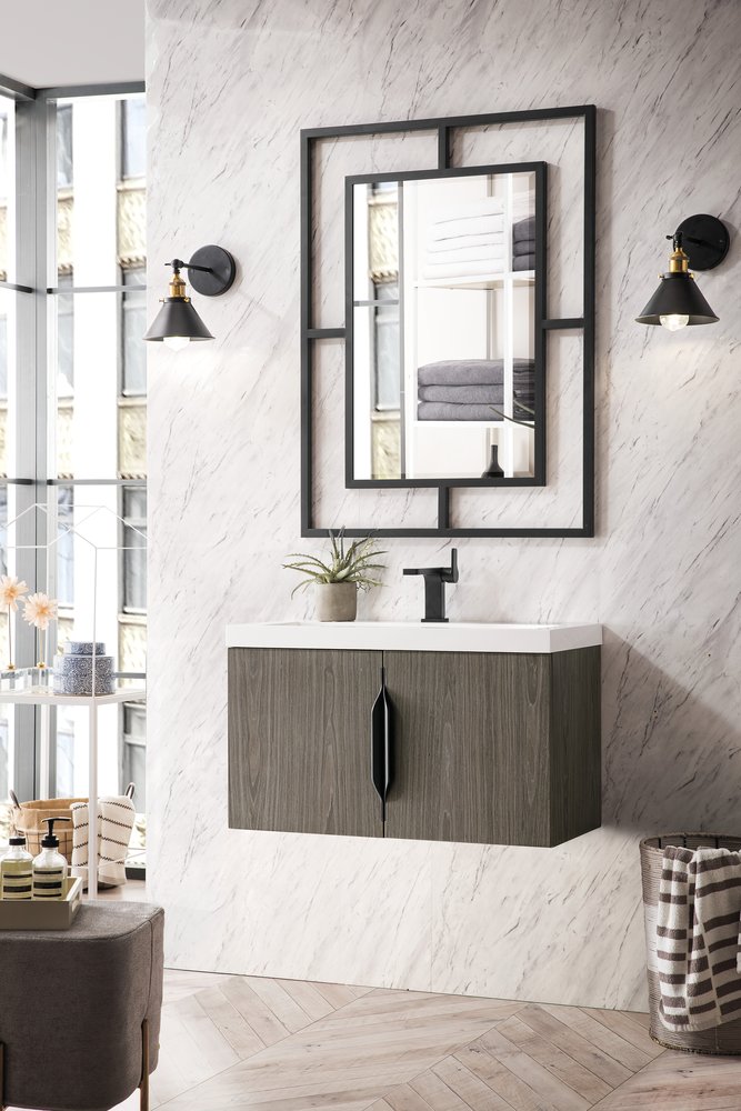 James Martin - Columbia 31.5" Single Vanity, Ash Gray w/ White Glossy Composite Stone Top - 883-V31.5-AG-WG view 16