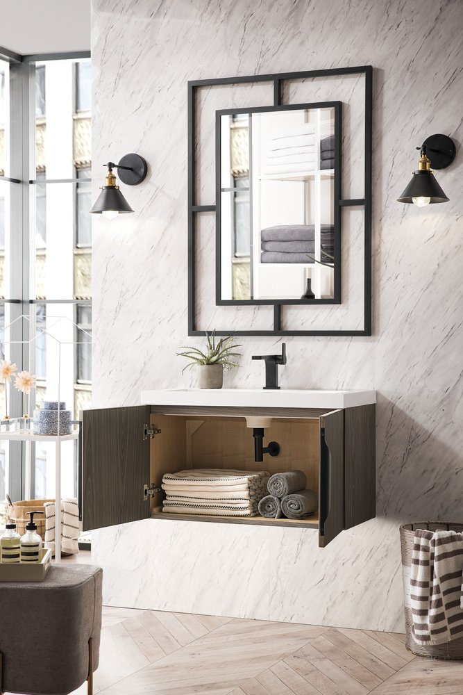 James Martin - Columbia 31.5" Single Vanity, Ash Gray w/ White Glossy Composite Stone Top - 883-V31.5-AG-WG view 17