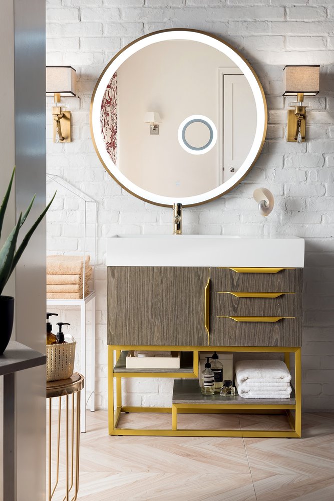 James Martin - Columbia 36" Single Vanity, Ash Gray, Radiant Gold w/ Glossy White Composite Stone Top - 983-V36-AGR-RG-GW view 5