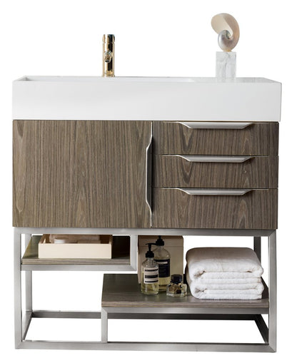 James Martin - Columbia 36" Single Vanity Cabinet, Ash Gray, Brushed Nickel - 983-V36-AGR-BN view 1