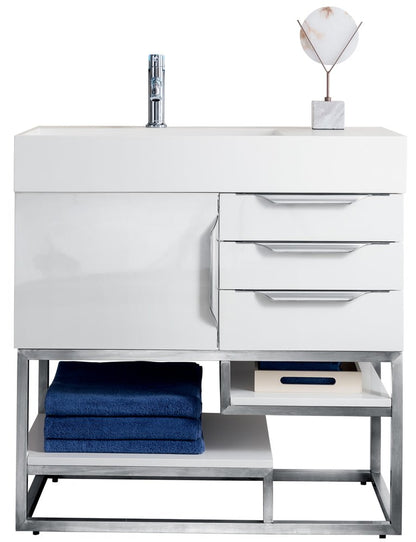 James Martin - Columbia 36" Single Vanity Cabinet, Glossy White, Brushed Nickel - 983-V36-GW-BN view 1