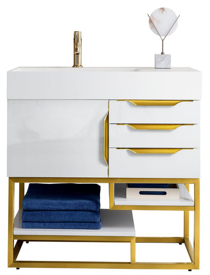 James Martin - Columbia 36" Single Vanity Cabinet, Glossy White, Radiant Gold - 983-V36-GW-RG view 1