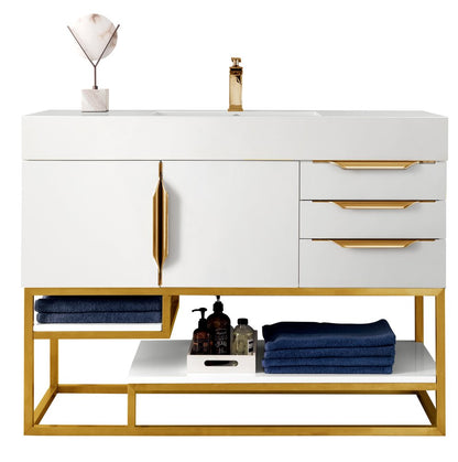 James Martin - Columbia 48" Single Vanity Cabinet, Glossy White, Radiant Gold - 983-V48-GW-RG view 1