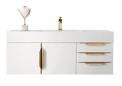 James Martin - Columbia 48" Single Wall Mount Vanity, Glossy White, Radiant Gold w/ Glossy White Composite Stone Top - 983-V48-W-GW-G-GW view 1
