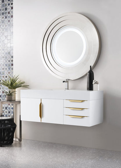James Martin - Columbia 48" Single Wall Mount Vanity, Glossy White, Radiant Gold w/ Glossy White Composite Stone Top - 983-V48-W-GW-G-GW view 3