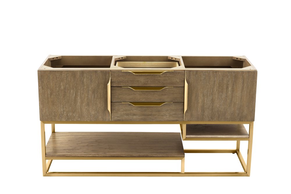 James Martin - Columbia 59" Double Vanity Cabinet, Latte Oak, Radiant Gold - 983-V59D-LTO-RG view 1