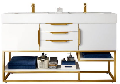 James Martin - Columbia 59" Double Vanity, Glossy White, Radiant Gold w/ Glossy White Composite Stone Top - 983-V59D-GW-RG-GW view 1