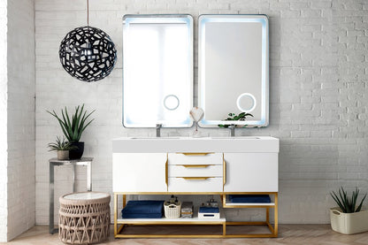 James Martin - Columbia 59" Double Vanity, Glossy White, Radiant Gold w/ Glossy White Composite Stone Top - 983-V59D-GW-RG-GW view 3
