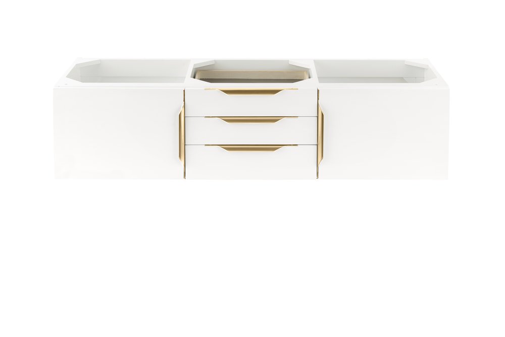 James Martin - Columbia 59" Double Wall Mount Vanity Cabinet, Glossy White, Radiant Gold - 983-V59D-W-GW-G view 1