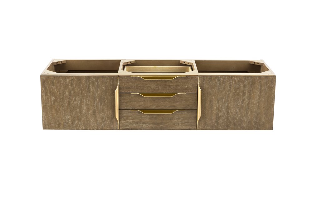 James Martin - Columbia 59" Double Wall Mount Vanity Cabinet, Latte Oak, Radiant Gold - 983-V59D-W-LO-G view 1