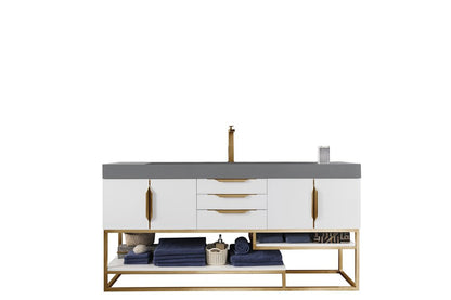 James Martin - Columbia 72" Single Vanity, Glossy White, Radiant Gold w/ Dusk Grey Glossy Composite Stone Top - 388-V72S-GW-RG-DGG view 1