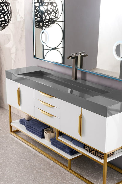 James Martin - Columbia 72" Single Vanity, Glossy White, Radiant Gold w/ Dusk Grey Glossy Composite Stone Top - 388-V72S-GW-RG-DGG view 2