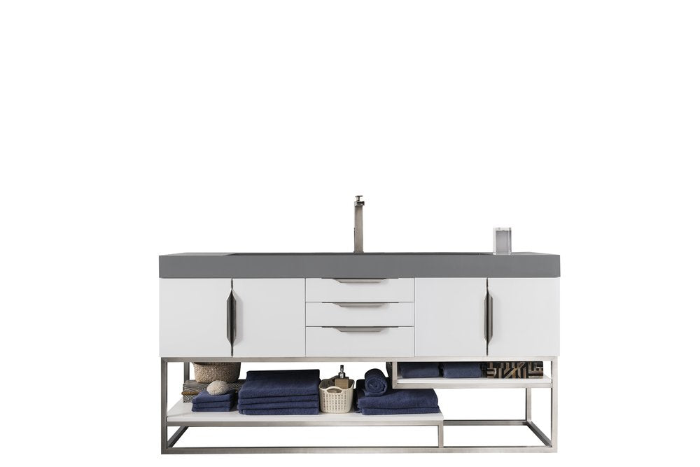 James Martin - Columbia 72" Single Vanity, Glossy White w/ Dusk Grey Glossy Composite Stone Top - 388-V72S-GW-BN-DGG view 1