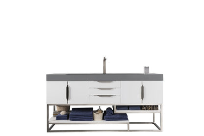 James Martin - Columbia 72" Single Vanity, Glossy White w/ Dusk Grey Glossy Composite Stone Top - 388-V72S-GW-BN-DGG view 1