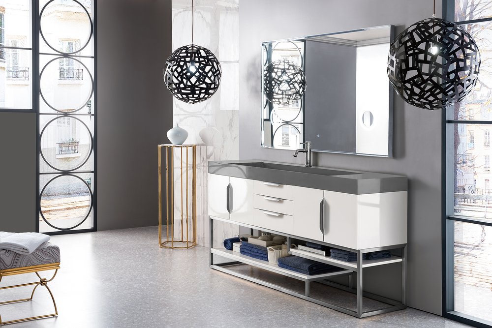James Martin - Columbia 72" Single Vanity, Glossy White w/ Dusk Grey Glossy Composite Stone Top - 388-V72S-GW-BN-DGG view 2
