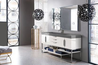 James Martin - Columbia 72" Single Vanity, Glossy White w/ Dusk Grey Glossy Composite Stone Top - 388-V72S-GW-BN-DGG view 2